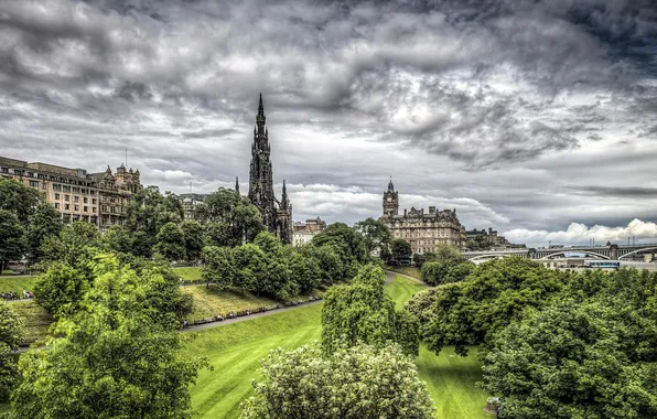 The sky, trees, bridge, home, Scotland, hdr, Edinburgh