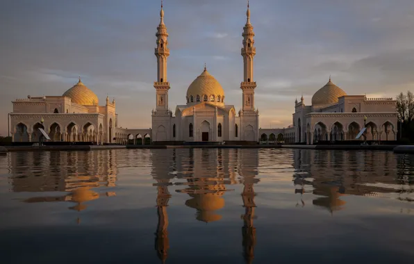 Picture water, sunset, the city, reflection, tower, mosque, dome, Tatarstan