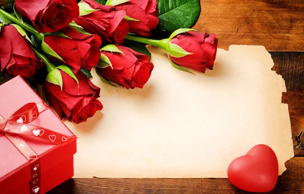 Flowers, gift, roses, bouquet, red, heart