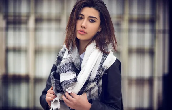 Picture look, pose, model, portrait, makeup, scarf, jacket, hairstyle