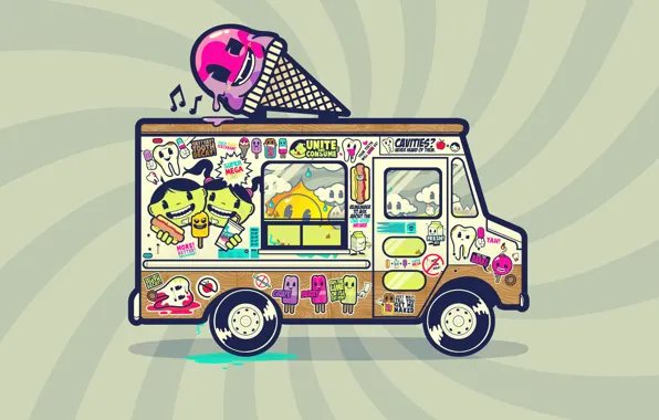 Color, puddle, ice cream, stickers, Van