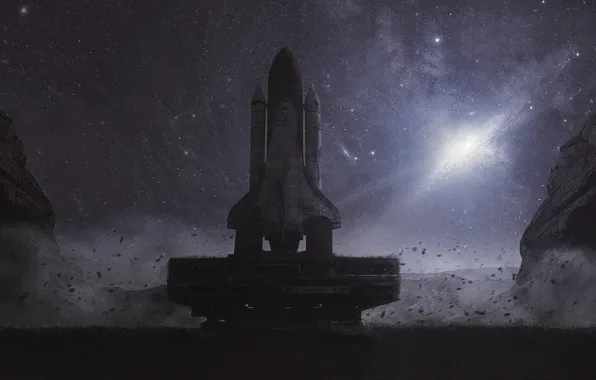 Space, mountains, desert, planet, planet, Shuttle, weightlessness