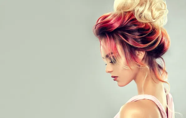 Girl, face, style, hair, makeup, hairstyle, profile, coloful