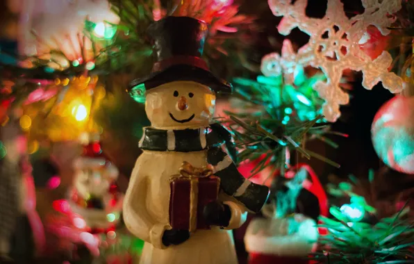 Holiday, toy, tree, new year, snowman