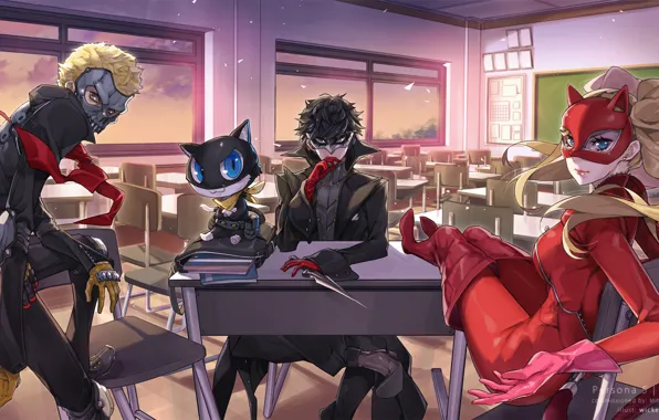 Picture table, room, the game, anime, art, characters, Person 5, Persona 5