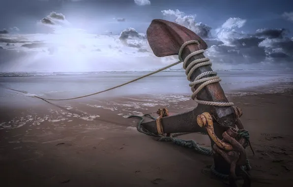 Beach, sea, rope, anchor, sailor anchor