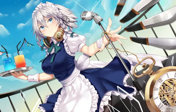 Touhou, izayoi sakuya, microphone, gray hair, i.f.s.f