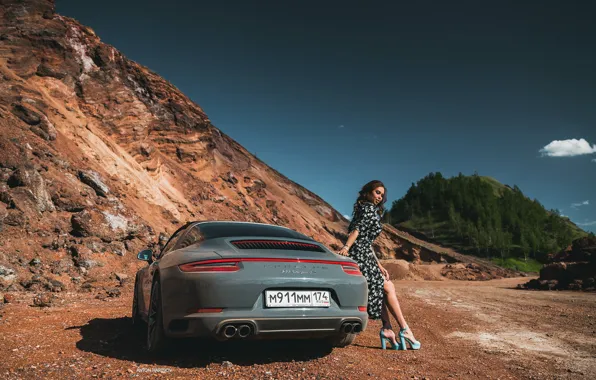 Road, machine, auto, nature, pose, Porsche, dress, legs