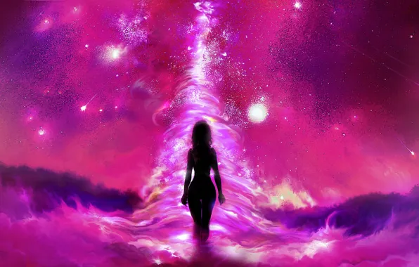 Picture girl, space, clouds, fantasy, tornado