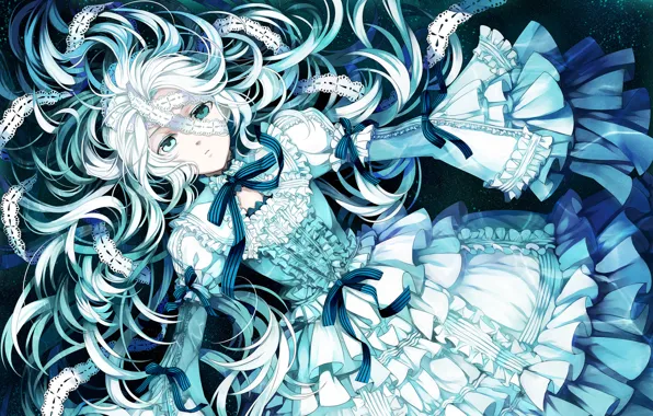 Stars, tape, blue, Girl, drop, bows, lace, ruffles