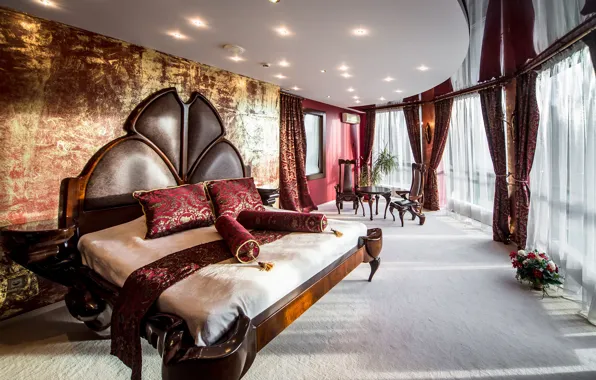 Design, bed, curtains, mansion, luxury, bedroom