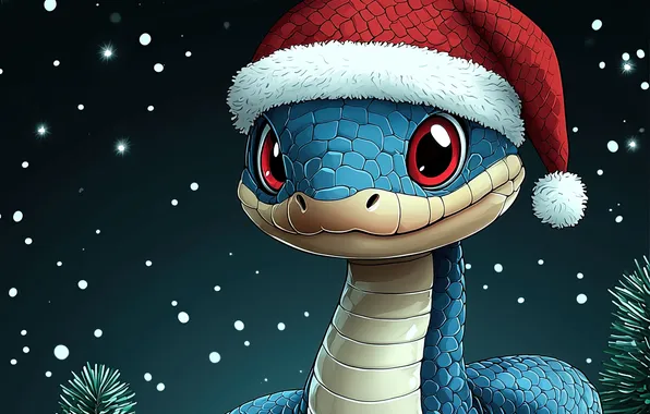 Winter, snow, snake, Christmas, snakes, New year, snowfall, blue