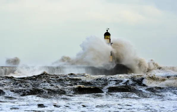 Sea, storm, lighthouse
