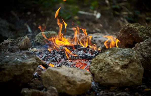 Nature, stones, fire, flame, the fire, coal, the fire
