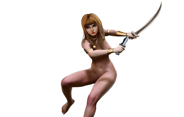 Girl, sword, Sexy, nude, blonde, fantasy art, dagger, Helga
