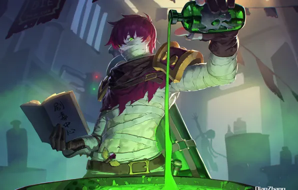 Liquid, art, MAG, guy, bandages, league of legends, jinx, boiler
