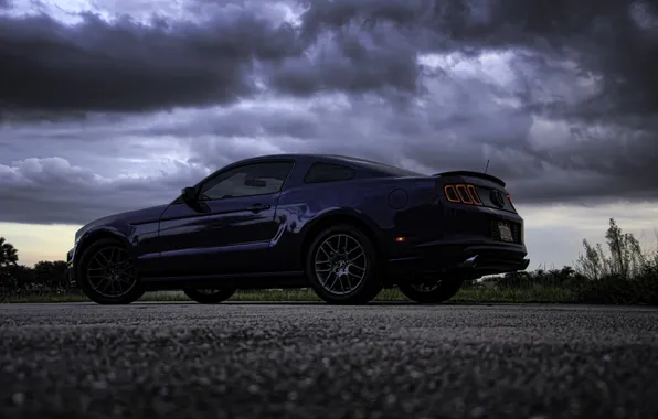 Picture the sky, blue, clouds, mustang, ford, rear view, blue, Ford Mustang