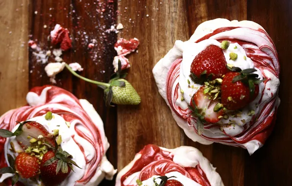 Berries, strawberry, cake, cake Pavlova