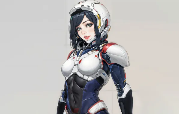 Girl, the suit, helmet