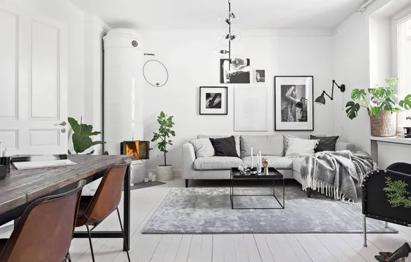 Picture interior, fireplace, living room, dining room, Scandinavian style, Apartment in Stockholm, by Deco STHLM