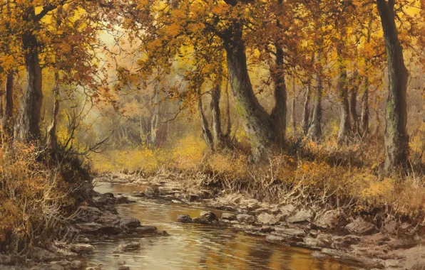 Laszlo Neogrady, vengerskii painter, Autumn landscape with river, Hungarian painter, Laszlo Nogradi, Autumn landscape with …