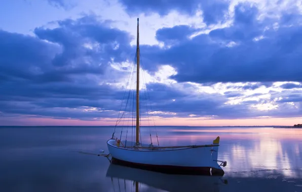 Sea, the sky, clouds, sunset, nature, boat, the evening