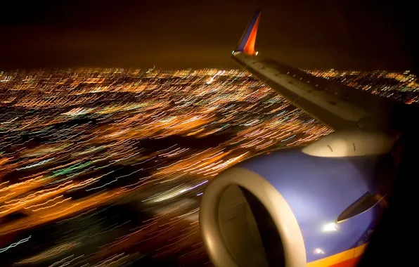 Picture night, lights, the plane, wing