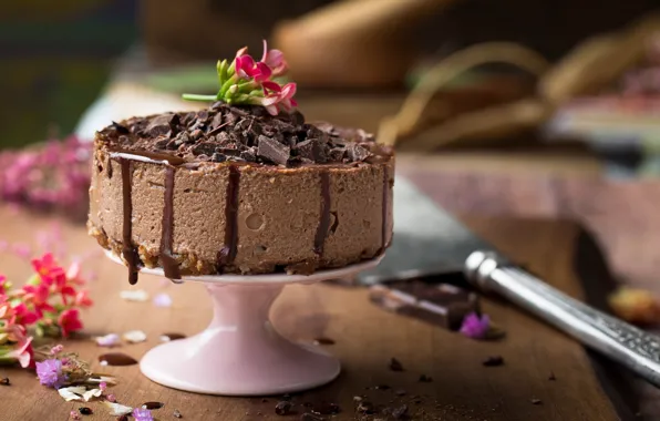 Picture decoration, flowers, chocolate, cake, cream, dessert