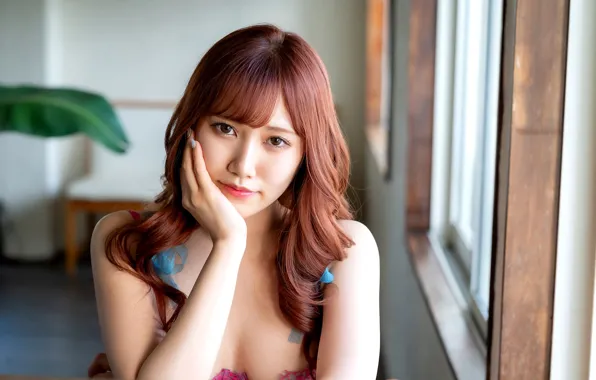 Beautiful, Asian, Model, Woman, Pretty, Japanese, Red Hair, Close Up