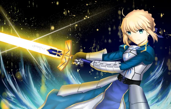 Picture Fate / Stay Night, Fate stay night, Artoria Pendragon, girl, sword, the saber, night, Excalibur