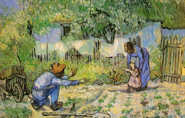Picture joy, father, shovel, mother, return, daughter, Vincent van Gogh, First Steps