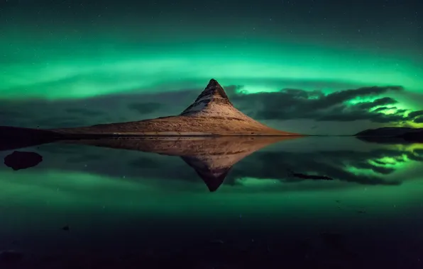 Stars, reflection, mountain, Iceland, mountain, stars, reflection, Iceland