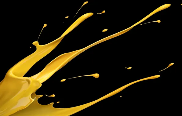 Drops, yellow, paint, black background