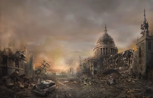 Machine, the city, the building, postapokalipsis, Destroy City