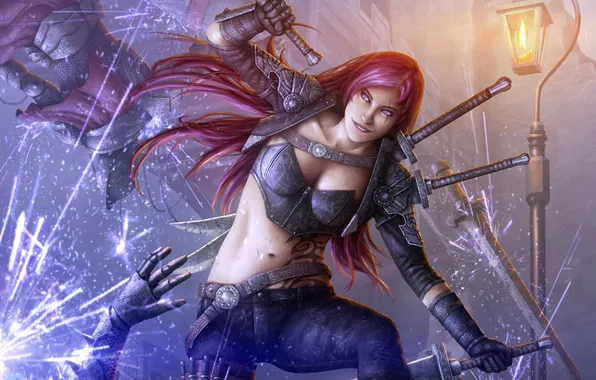 Picture girl, sword, red, blade, lol, League of Legends, katarina, Sinister Blade