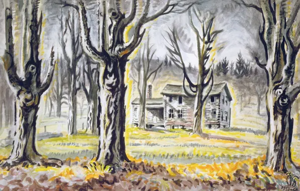 Picture Charles Ephraim Burchfield, 1953-58, Old Far House and Maple Trees