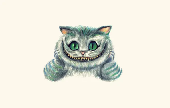 Picture face, smile, figure, art, Alice in Wonderland, painting, light background, Cheshire Cat
