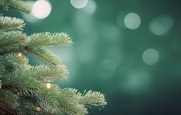 Branches, spruce, Christmas, New year, tree, needles, garland, green background