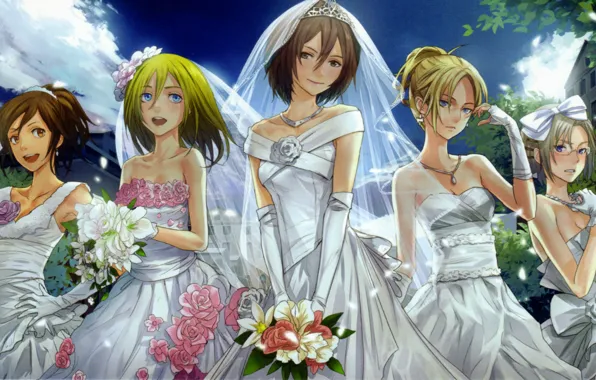 Neckline, corset, Diadema, veil, wedding dress, Shingeki no Kyojin, Mikasa Ackerman, gloves elbow