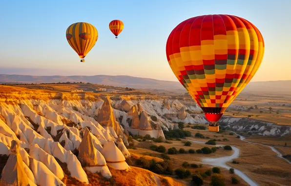 Flight, landscape, mountains, balloon, balloons, balloon, AI art, neural network