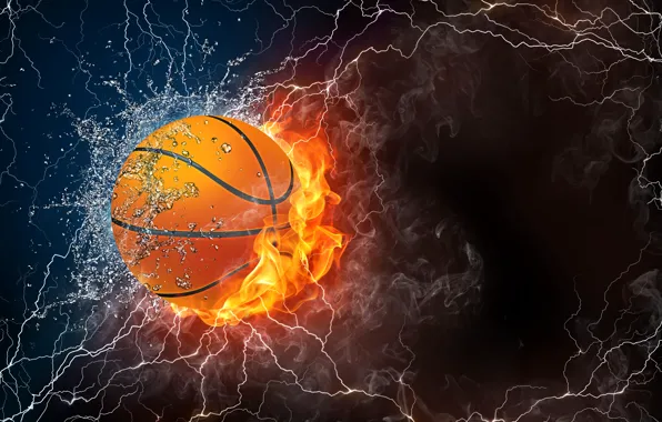 Picture water, light, darkness, fire, lightning, the ball, Abstraction, basketball