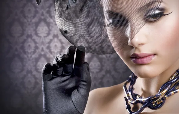 Picture face, eyelashes, necklace, glove