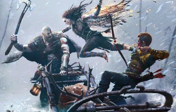 Battle, Sword, Axe, Bow, Kratos, Kratos, Loki, Leviathan