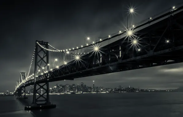Night, bridge, the city, lights, CA, San Francisco, California, San Francisco