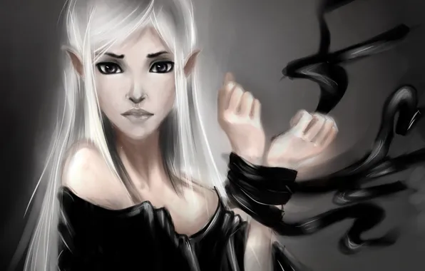 Picture girl, hands, art, elf, white hair, related