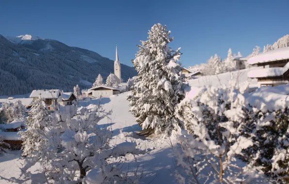 Picture winter, snow, trees, landscape, mountains, nature, home, Austria