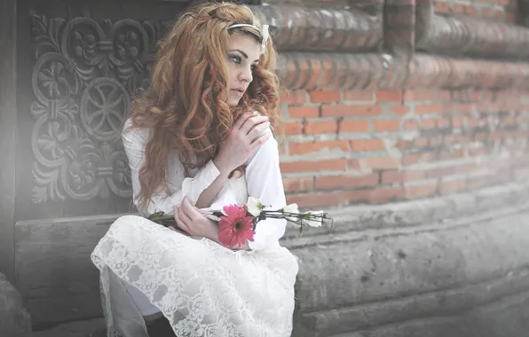 Sadness, flowers, dress, broken wing