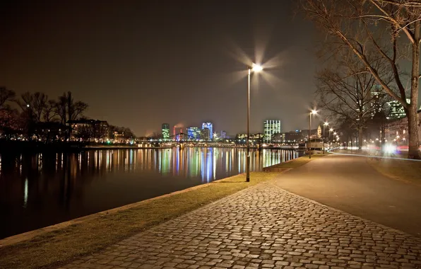 Picture light, night, the city, river, lamps
