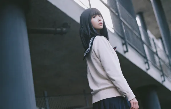 Beautiful, Asian, Model, Woman, Back, Building, Cute, Behind