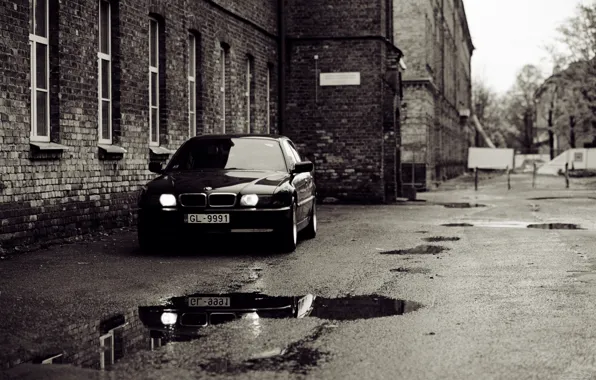 Picture house, overcast, street, bmw, the evening, yard, puddles, Boomer
